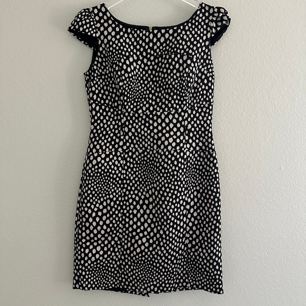 Tahari Sheath Dress Women 6P Black Cream Polka Dot Cap Sleeve Arthur S Levine